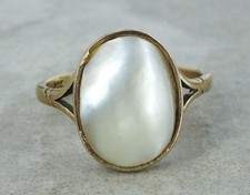 .375 9ct YELLOW GOLD Antique Oval Freshwater PEARL Deco Ring, Q 1/2, 3.94g - C68