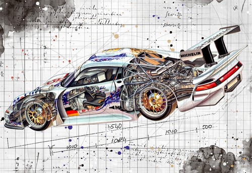 Line tech drawing porsche - drawing,