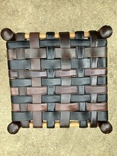STOOL / STAND  MADE FROM LEATHER BELTS  Unique Conversation starter. 14 x 13"