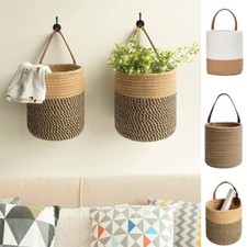 Wall Hanging Woven Jute Cotton Flower Basket Pot Planter Home Storage Baskets