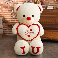 I LOVE YOU Giant Large Cuddly Teddy Bear Stuffed Toys White Brown Gift UK STOCK