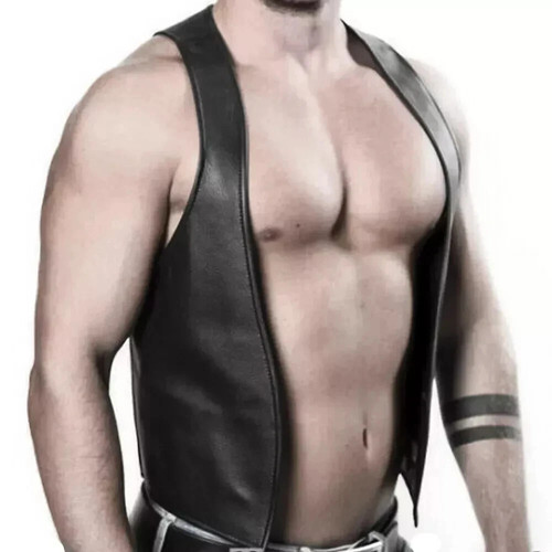 Genuine leather bar vest - leather,