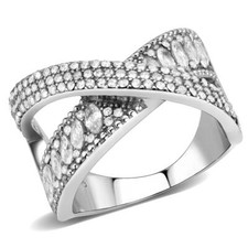 Silver crossover ring marquise chunky band cubic zirconia stainless steel