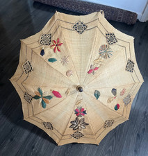 Beautiful Antique Parasol  needlework floral design with lace inserts.