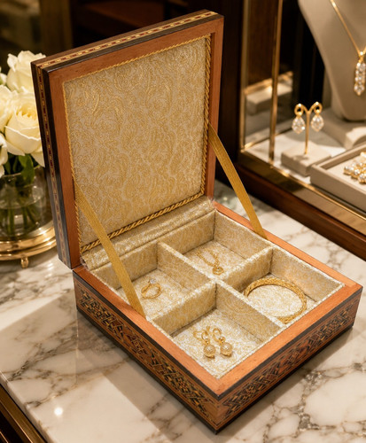 Wood inlay square jewelry - jewelry, box