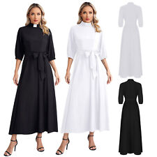 UK Women's Elegent Clergy Dress Church Minister Liturgical Robe Long Maxi Dress 