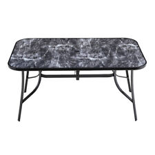 Black-Grey Marble Effect Tempered Glass Garden Table Outdoor Patio Dining Tables
