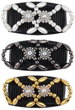 3 Pcs Magic Beads Hair Combs Stretchy Elastic Hair Comb Clips Double Comb...