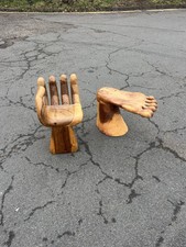 Oak Hand Shaped Seat And Foot Shaped Footstool