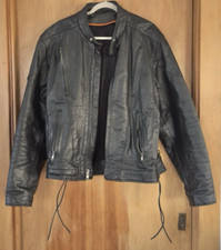 Interstate Leather Black Motorcycle Jacket Men's Size L Moto Retro Biker