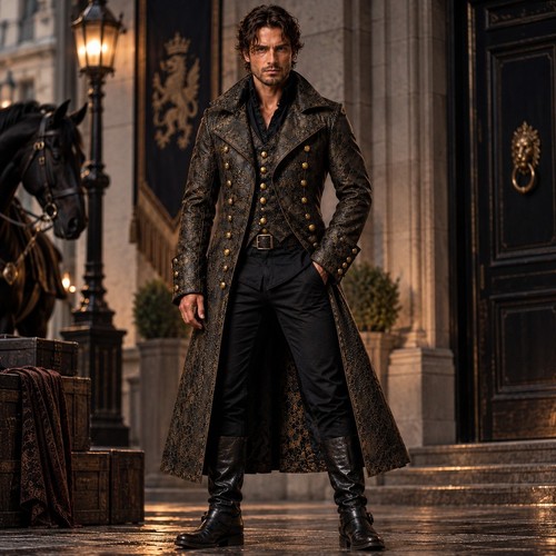 Men embossed leather - leather, trench