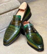 Men Handmade Green Alligator