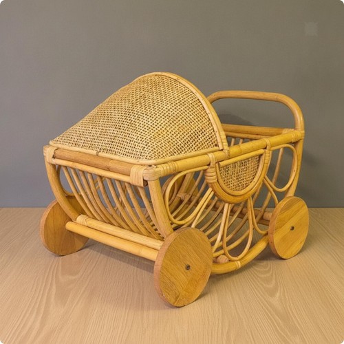 Rattan baby carriage miniature - baby,