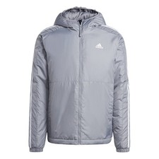 adidas Mens 3 Stripe Essential Hooded Jacket Puffer Heavyweight Coat Top Long