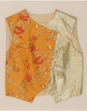 VINTAGE Womens Waistcoat EU 36 Small Gold Colourblock DW11