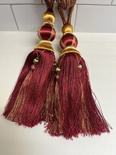 Pair Beaded Red Curtain