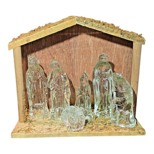 Vtg glass nativity - vtg, wooden