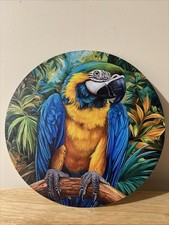 Blue Macaw - Round Metal Aluminium Plaque Wall Art Christmas Present Gift