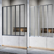 5 Folding Bath Shower Screen Black/Chrome Frame Wet Room Glass Panel 1200x1400mm