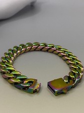 Men’s Rainbow Cuban Link Bracelet – Stainless Steel, Hip-Hop Jewelry, Iced Out 