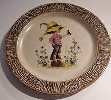 Purbeck Art Pottery, Boy & Birds Gisela Gottschlich Plate - 10.5 Inch Rare Size