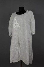 Sarah Santos Linen Tunic Dress Top Light Grey Size XL Asymmetric Oversized Lace