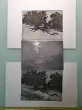 Vintage Unknown Artist Metal Printing Etching Plate & 2 Proofs On Quality Paper 