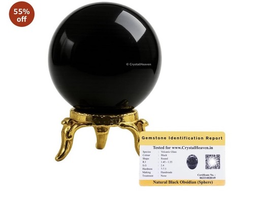 Natural black obsidian sphere - black,