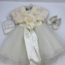 Girl's Ivory Party/Flower Girl Outfit Age 1-2 Dress/Stole/Ribbon/Shoes/Tights W9