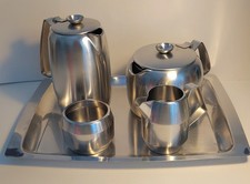 VINTAGE STAINLESS STEEL TEA & COFFEE SET (OLD HALL & THOMAS NUTBROWN)