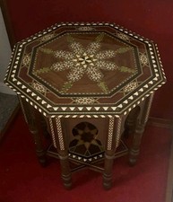 Vintage Islamic Style Inlaid Side Table c.1960 Hexagonal Stunning Piece