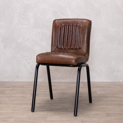 Chestnut leather dining chair - dining,