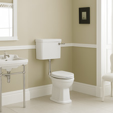 Traditional Low Level WC Toilet Pan + Cistern & Chrome Flush Pipe – White