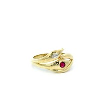 Ladies Ring, Gold Ring with Ruby and Brilliant, Yellow Gold 585 14KT Size 55.5