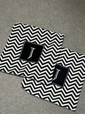 2 (PAIR) PERSONALISED “J” CUSHION COVER - MONOGRAM INITIAL CHEVRON WHITE & BLACK