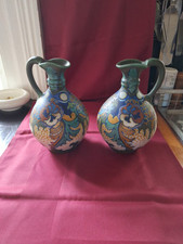 Gouda Pottery Pair of Jugs Corona 1922 Immaculate 23cm Very Rare