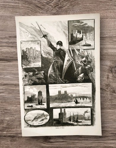 Antique 1885 castles wales - castles, of
