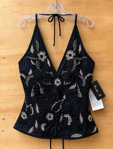 Embroidered beaded halter top - embroidered,