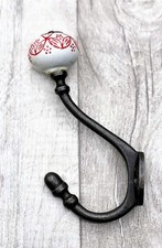 Antique Shower Hook Round Ceramic Red/ Coat/Robe Clothes Hooks Door / Bathroom