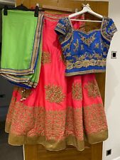 Indian Bridal Lehenga Choli Pakistani Blue Orange Gold Wedding Ghagra Mehndi