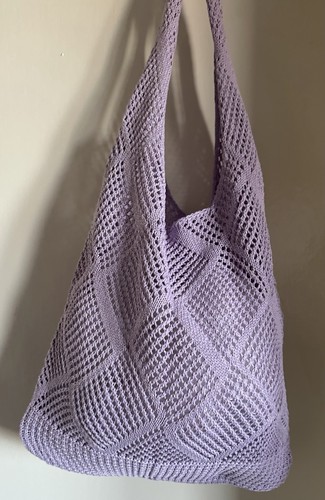 Knitted bag lilac shopping - bag,