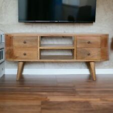 Large Entertainment Unit Solid Mango Wood TV Stand Media 2 Shelf and 4 drawers