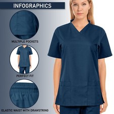 MediLap® Ladies Womens Medical Scrub Uniform Shirt & Trouser Doctors Nurses Suit