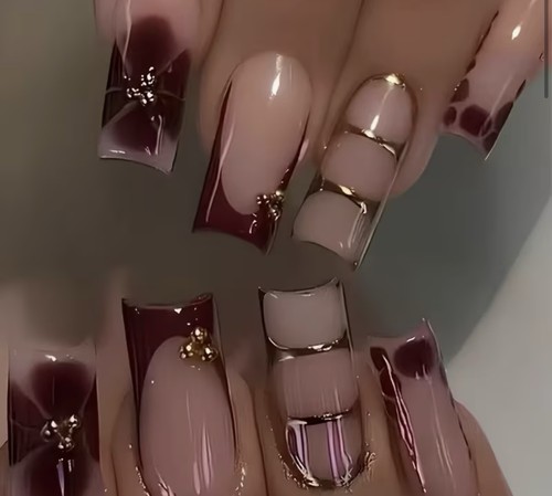 Burgundy beige french tip - burgundy,