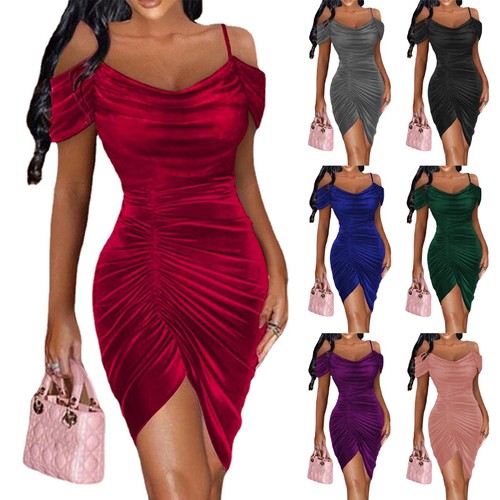 Ladies velvet ruched mini slip - mini,
