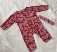 Baby Girls Ted Baker Red/pink Heart Romper And Matching Headband 0-3 Months Vgc