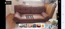 Brown Faux Leather Click Clack Futon Sofa Bed Convertible Back and Arms