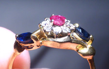 18ct Gold Ring Ruby Diamond Sapphire 0.29ct UK Size M Boxed