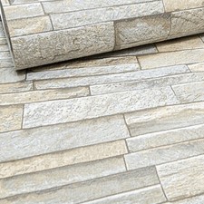 Grey Beige Textured Wallpaper 3D Rustic Brick Effect Realistic Feature Erismann