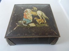 Vtg Antique William Crawfords Biscuit Tin "MORLAND CASKET" c1930 Horse Dog Fish